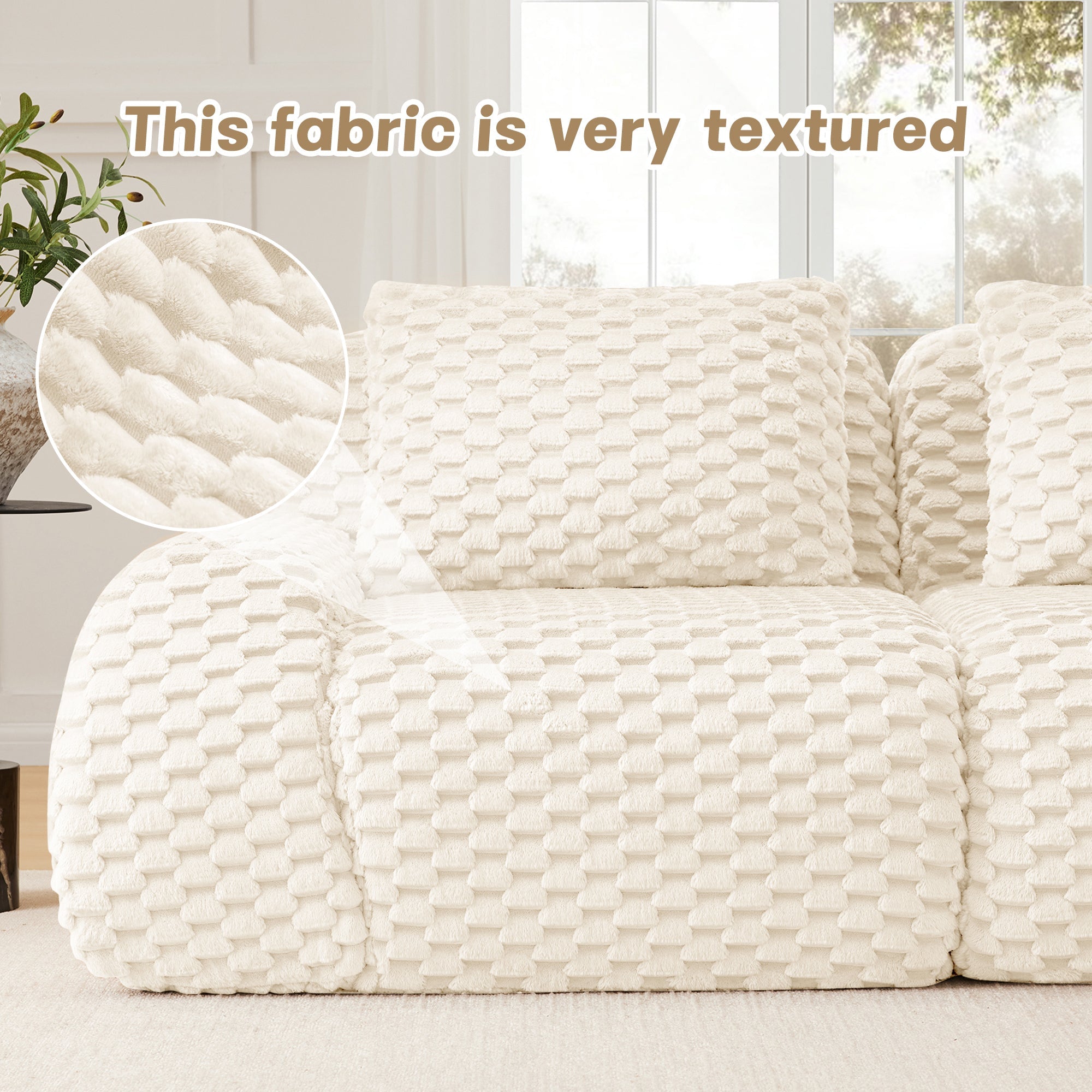 Sectional Sofa Modular Flannelette Cream Deep Seat 2 Seat No Assembly