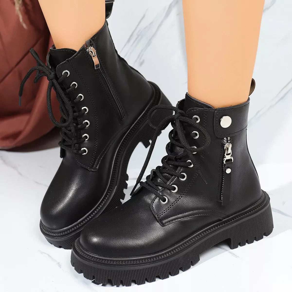 Round Toe Block Heels Boots with Mid-Heel Comfort