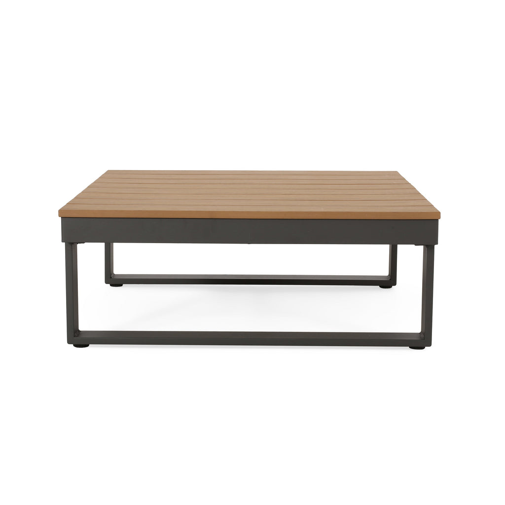 Outdoor Sectional Set Aluminum Acacia Wood Dark Gray 5 Piece Seats 5