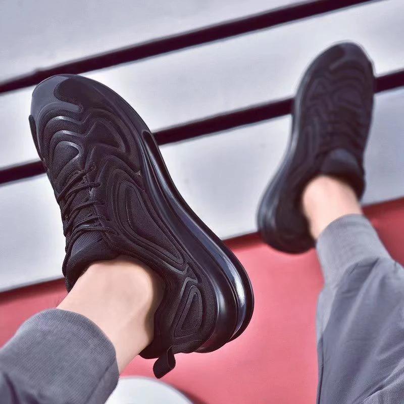 Mandotos Men Casual Air Cushion Black Shoes Outdoor Breathable Lace Up Sneakers Running Sports