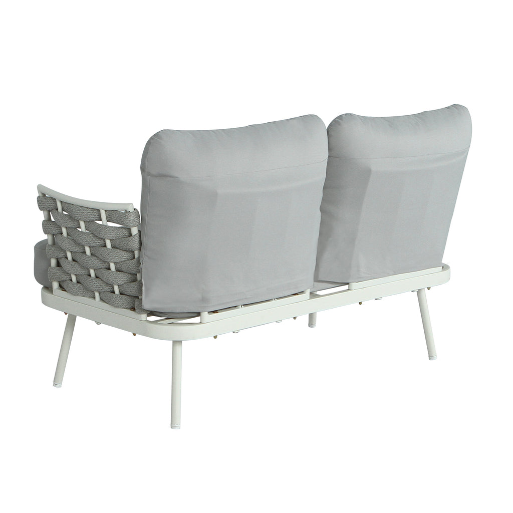 Outdoor Sofa Set Steel Rope Off White Gray Cushion 4 Piece Seats 4