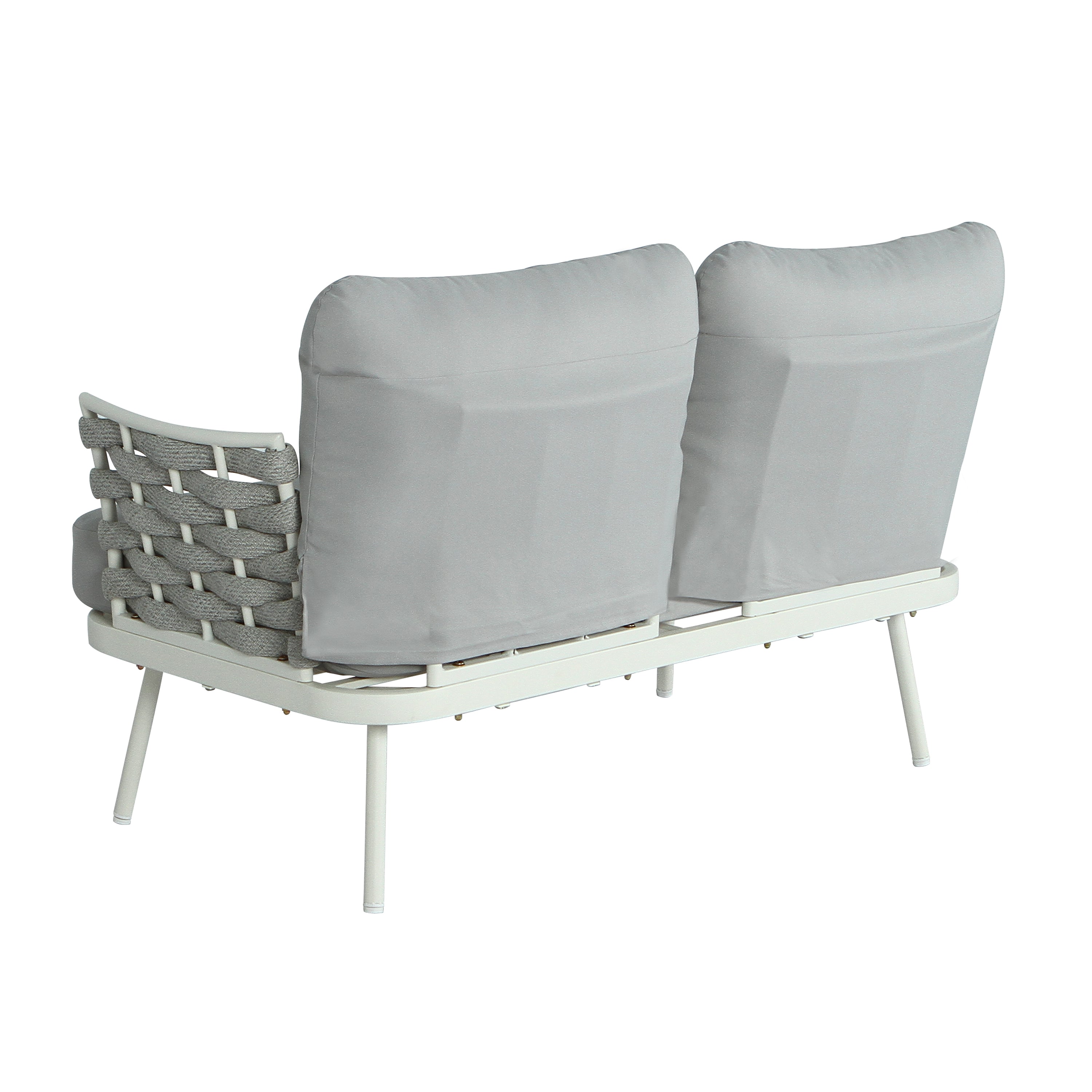 Outdoor Sofa Set Steel Rope Off White Gray Cushion 4 Piece Seats 4