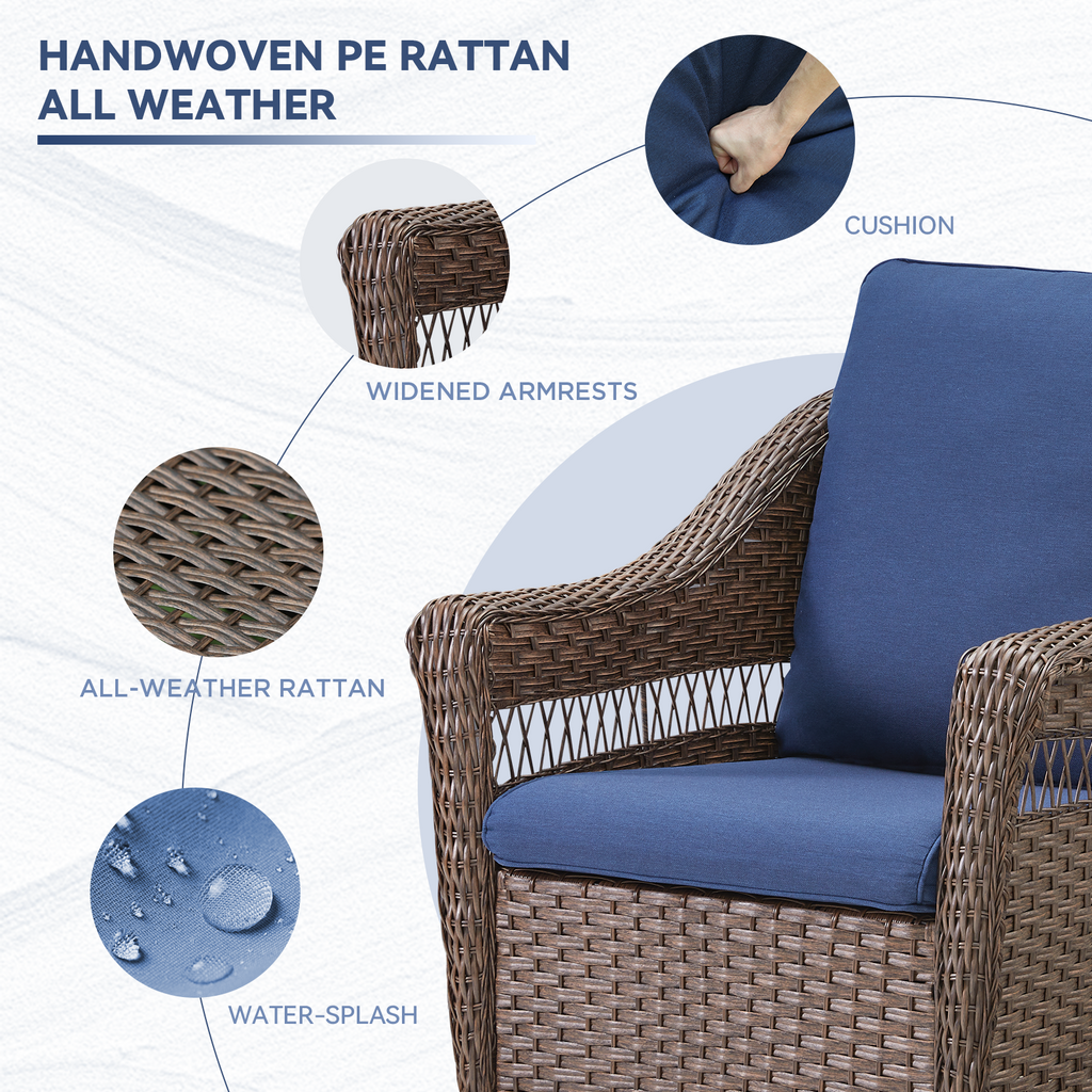Outdoor Swivel Rocking Chair PE Rattan Brown Set of 2 with Cushions
