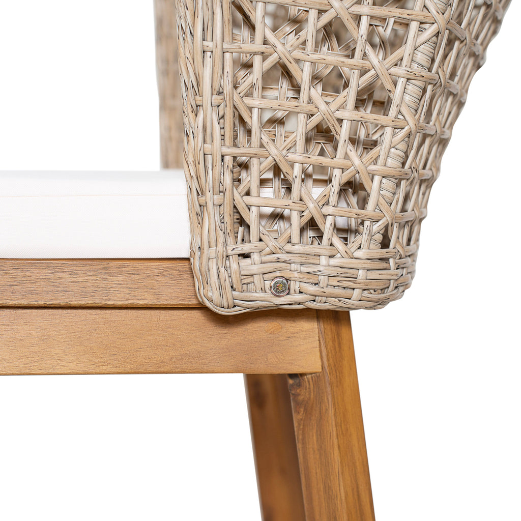Outdoor Dining Set Acacia Wood Wicker Chair Teak Beige Cushion 7 Piece