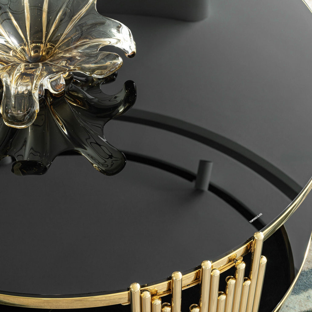 Elegant Round Table With Double Layer Tempered Glass Top And Stainless Steel Frame For Living Room