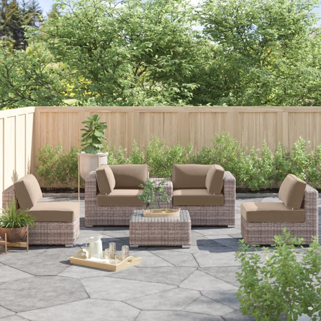 Outdoor Patio Set HDPE Wicker Mixed Gray 4 Piece Cupholder Seats 4