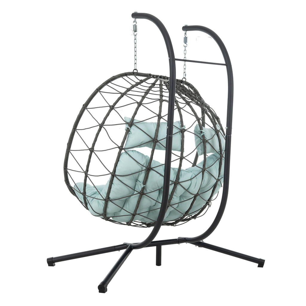 Outdoor Hanging Egg Chair Wicker PE Blue 2-Person 60x36
