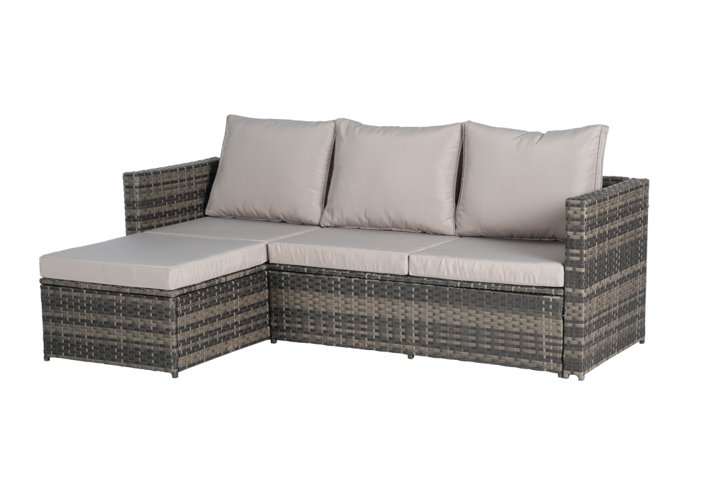 Outdoor Sectional Set PE Rattan Steel Light Gray L-Shape 3 Piece Seats 4