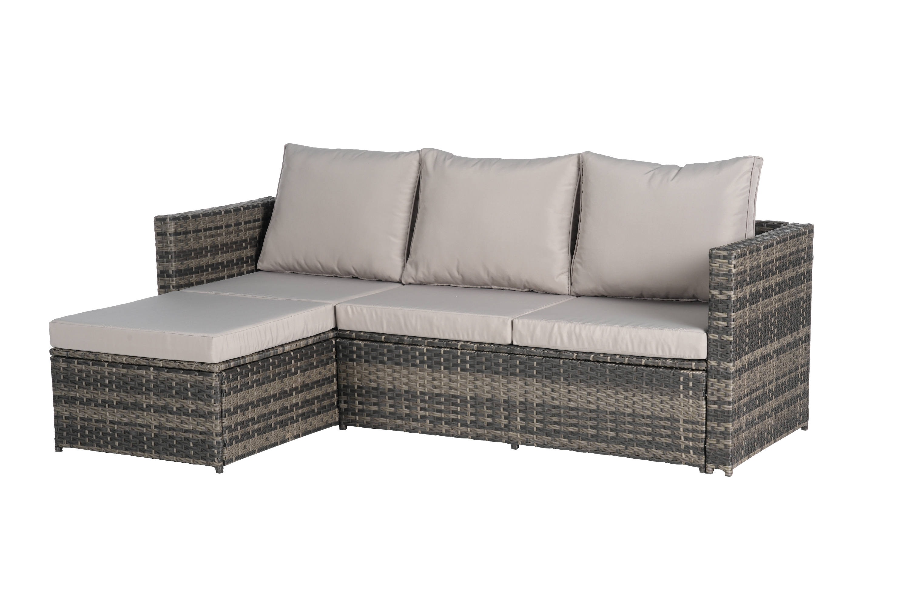 Outdoor Sectional Set PE Rattan Steel Light Gray L-Shape 3 Piece Seats 4