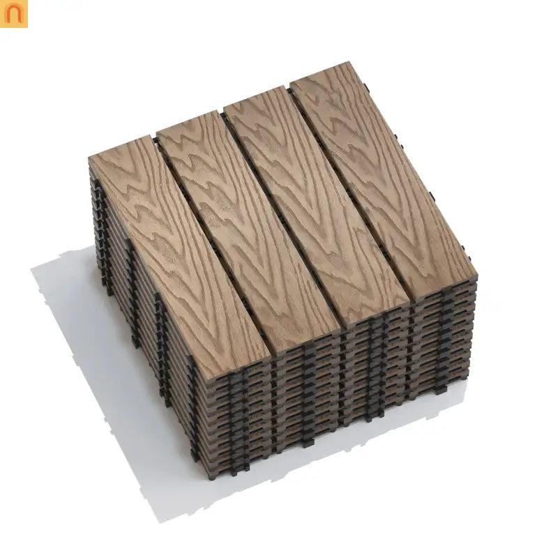 Outdoor Deck Tiles WPC Teak Interlocking 11.8x11.8in 11 Piece