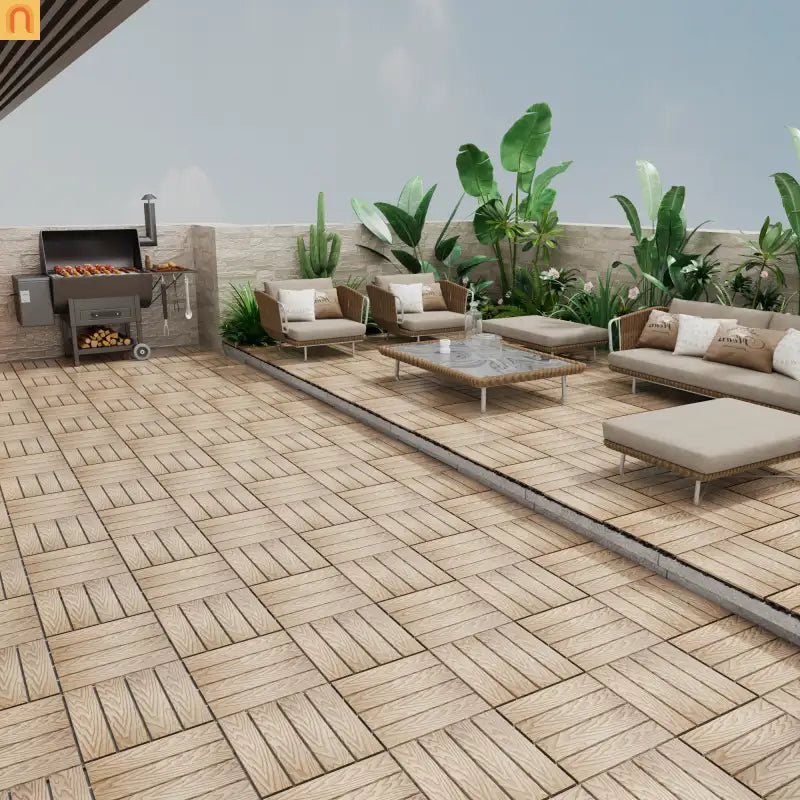 Outdoor Deck Tiles WPC Teak Interlocking 11.8x11.8in 11 Piece