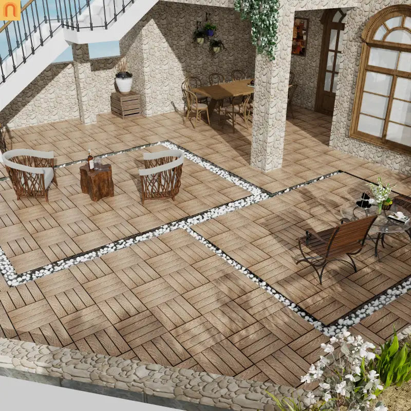 Outdoor Deck Tiles WPC Teak Interlocking 11.8x11.8in 11 Piece