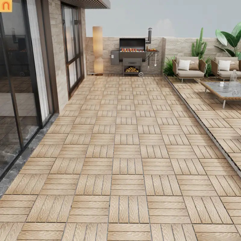 Outdoor Deck Tiles WPC Teak Interlocking 11.8x11.8in 11 Piece
