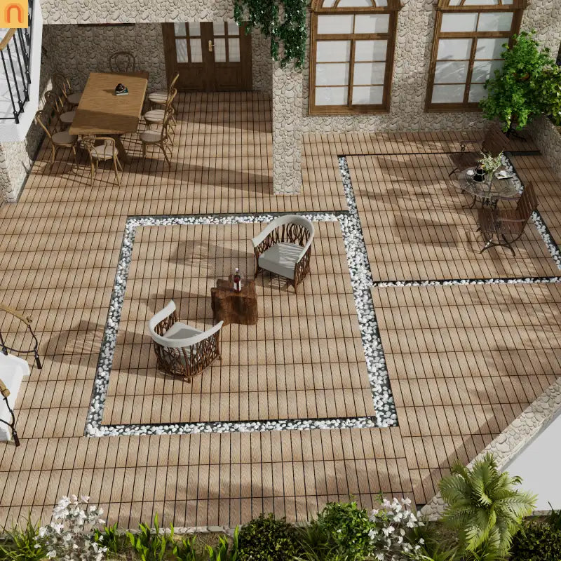 Outdoor Deck Tiles WPC Teak Interlocking 11.8x11.8in 11 Piece