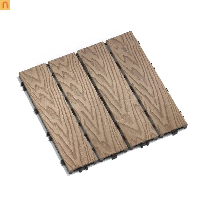 Outdoor Deck Tiles WPC Teak Interlocking 11.8x11.8in 11 Piece