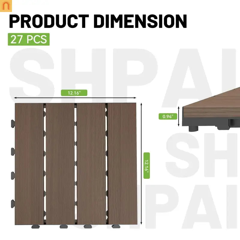 Outdoor Deck Tiles HDPE Dark Brown Interlocking 12x12in 27 Piece