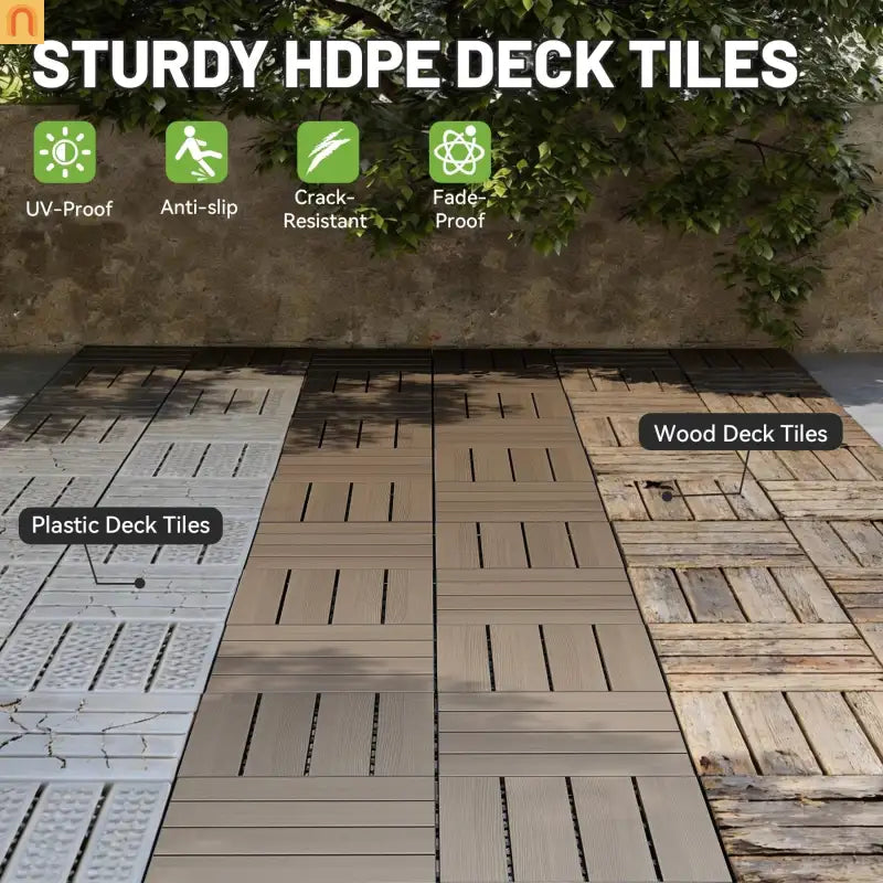 Outdoor Deck Tiles HDPE Dark Brown Interlocking 12x12in 27 Piece