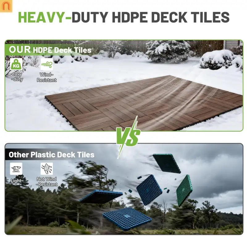 Outdoor Deck Tiles HDPE Dark Brown Interlocking 12x12in 27 Piece