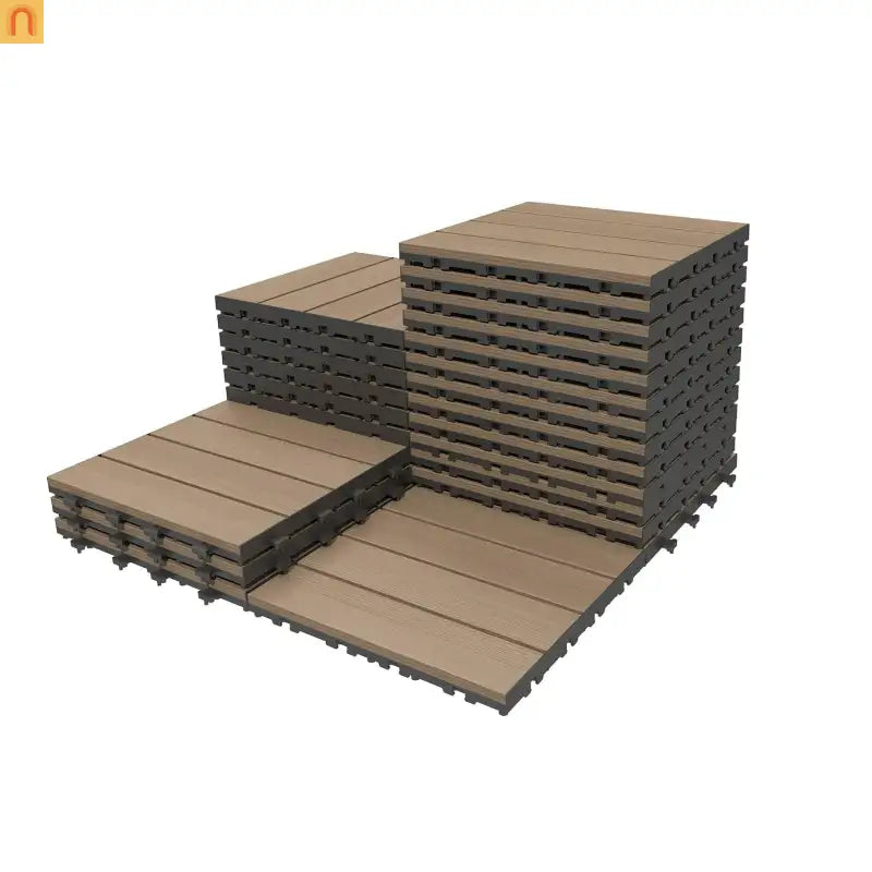 Outdoor Deck Tiles HDPE Dark Brown Interlocking 12x12in 27 Piece