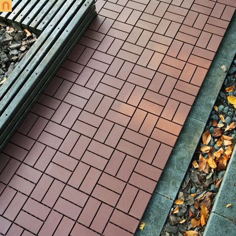 Outdoor Deck Tiles Interlocking PP Plastic Brown Checkered 12x12 in 44 Pack