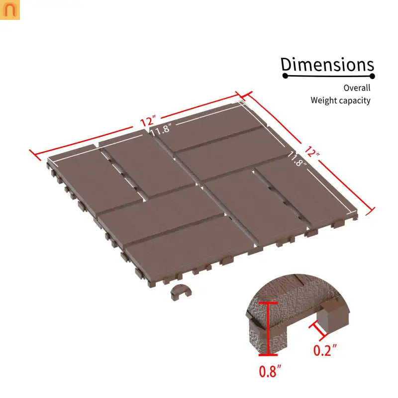 Outdoor Deck Tiles Interlocking PP Plastic Brown Checkered 12x12 in 44 Pack