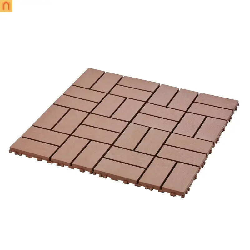 Outdoor Deck Tiles Interlocking PP Plastic Brown Checkered 12x12 in 44 Pack
