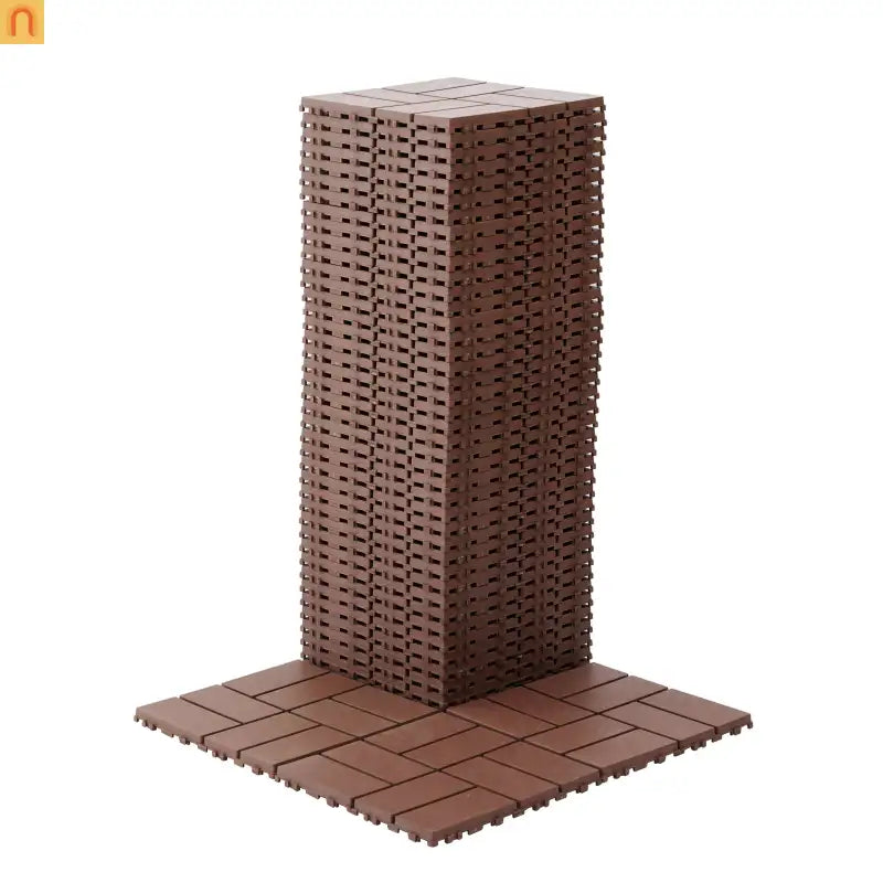 Outdoor Deck Tiles Interlocking PP Plastic Brown Checkered 12x12 in 44 Pack