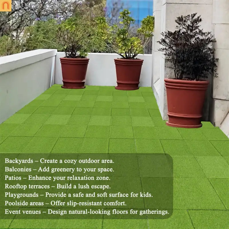 Outdoor Deck Tiles Artificial Turf Grass 12in Interlocking