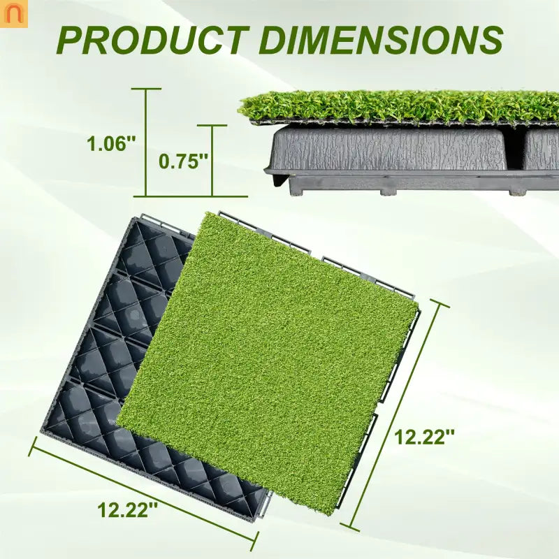 Outdoor Deck Tiles Artificial Turf Grass 12in Interlocking