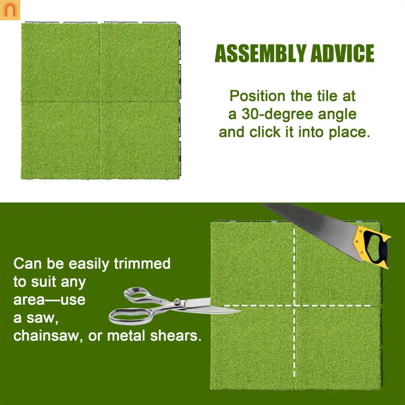 Outdoor Deck Tiles Artificial Turf Grass 12in Interlocking