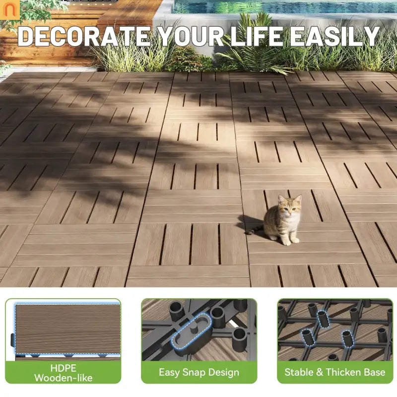 Outdoor Deck Tiles HDPE Dark Brown Interlocking 12x12in 9 Piece