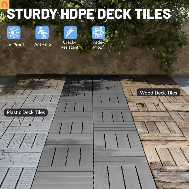 Outdoor Deck Tiles HDPE Dark Gray Interlocking 12x12in Waterproof