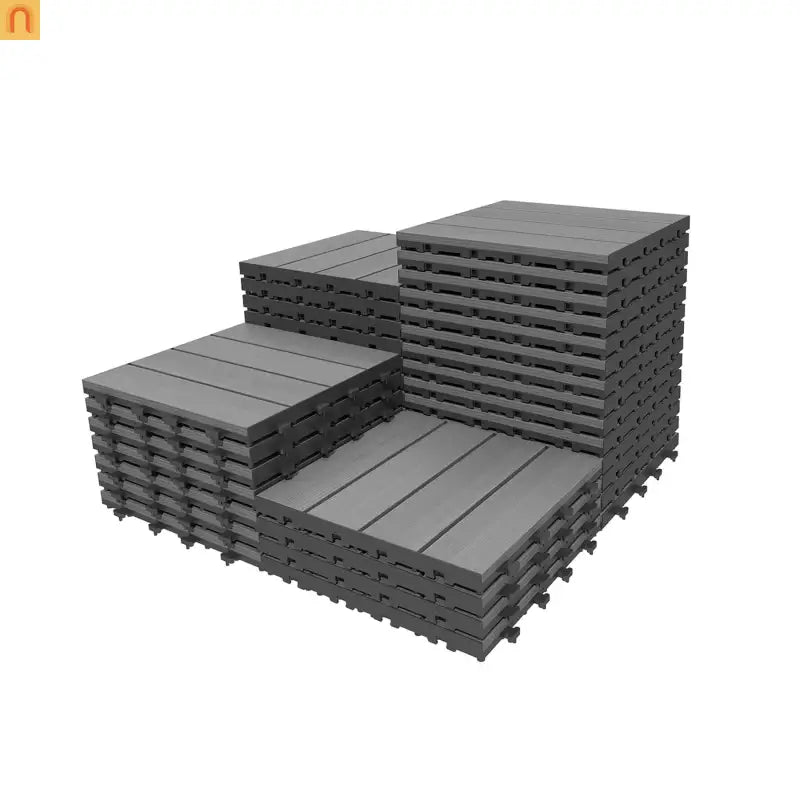 Outdoor Deck Tiles HDPE Dark Gray Interlocking 12x12in Waterproof