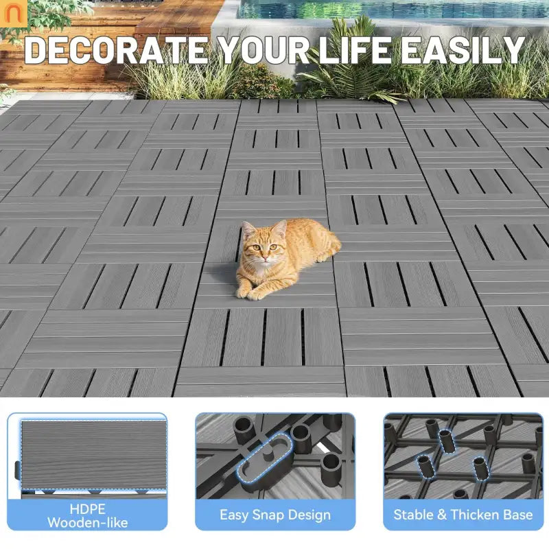 Outdoor Deck Tiles HDPE Dark Gray Interlocking 12x12in 9 Piece