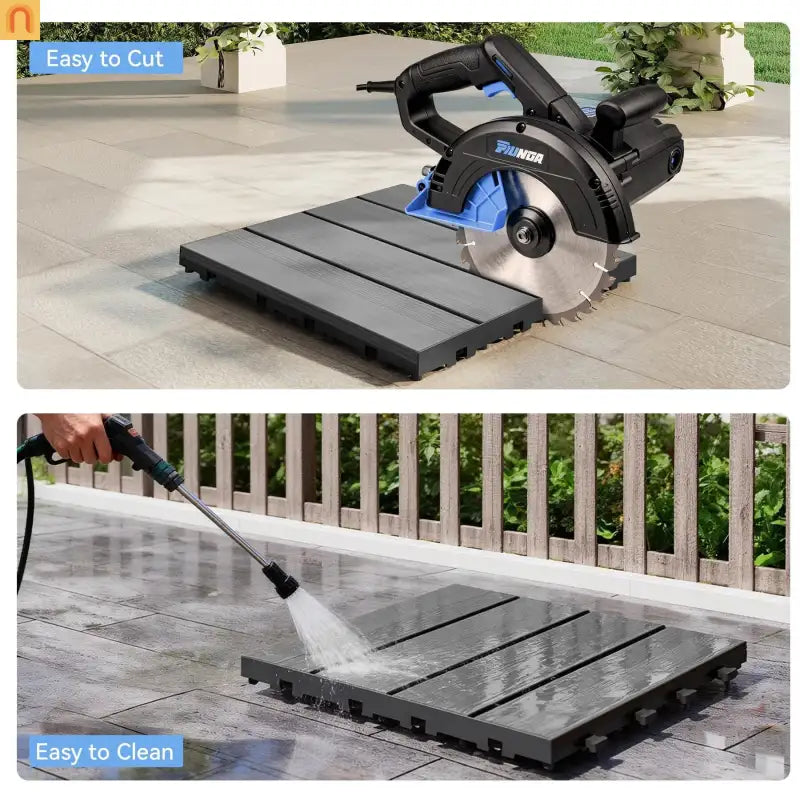 Outdoor Deck Tiles HDPE Dark Gray Interlocking 12x12in 44 Piece