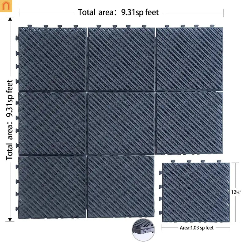 Outdoor Deck Tiles Composite Dark Gray Interlocking 12x12in 36 Piece