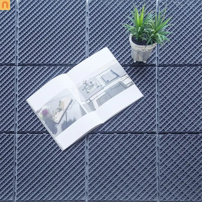 Outdoor Deck Tiles Composite Dark Gray Interlocking 12x12in 36 Piece