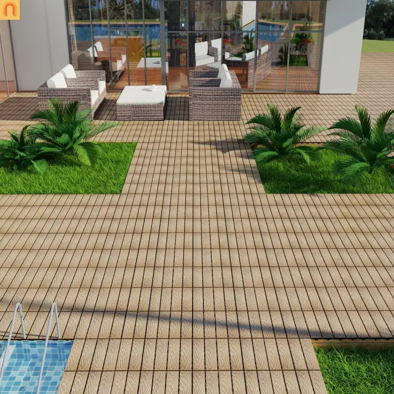 Outdoor Deck Tiles WPC Teak 3D Finish 11.8in Pack of 22