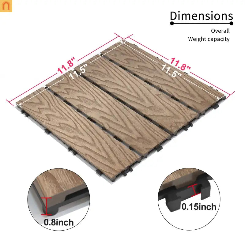 Outdoor Deck Tiles WPC Teak 3D Finish 11.8in Pack of 22