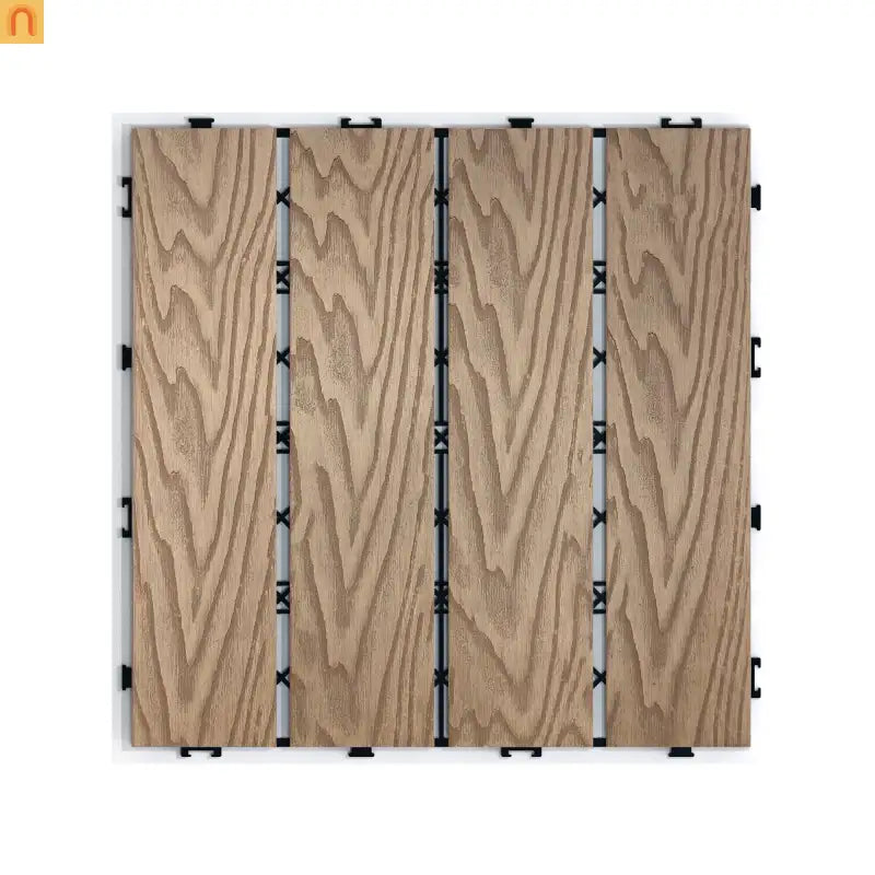 Outdoor Deck Tiles WPC Teak 3D Finish 11.8in Pack of 22