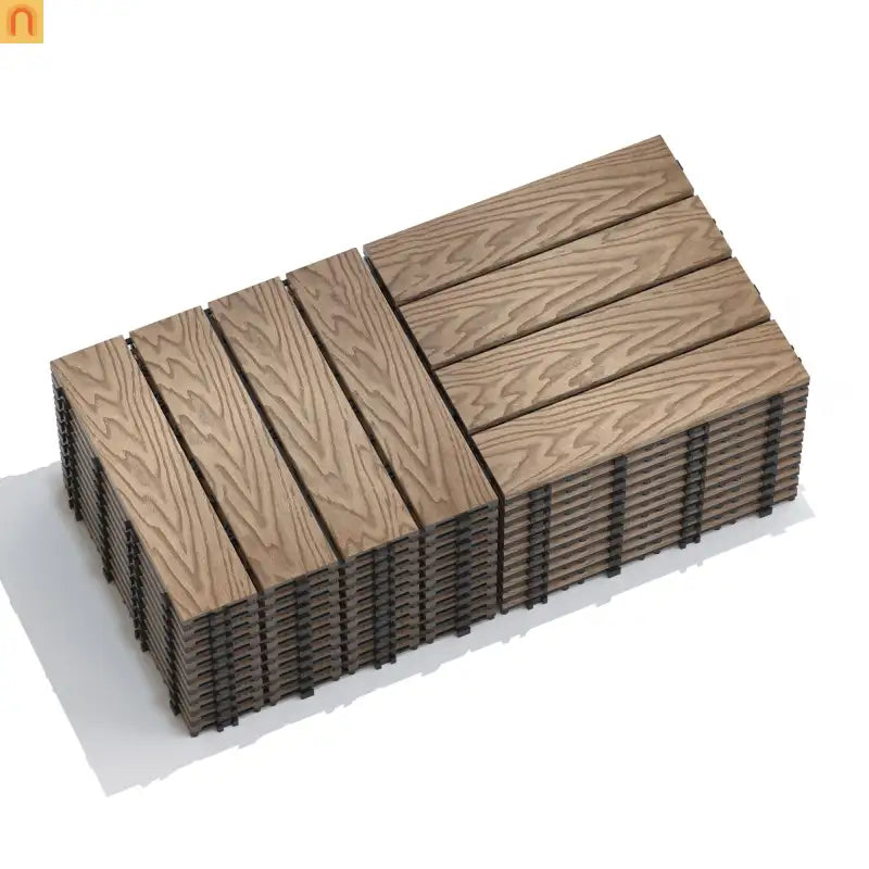 Outdoor Deck Tiles WPC Teak 3D Finish 11.8in Pack of 22