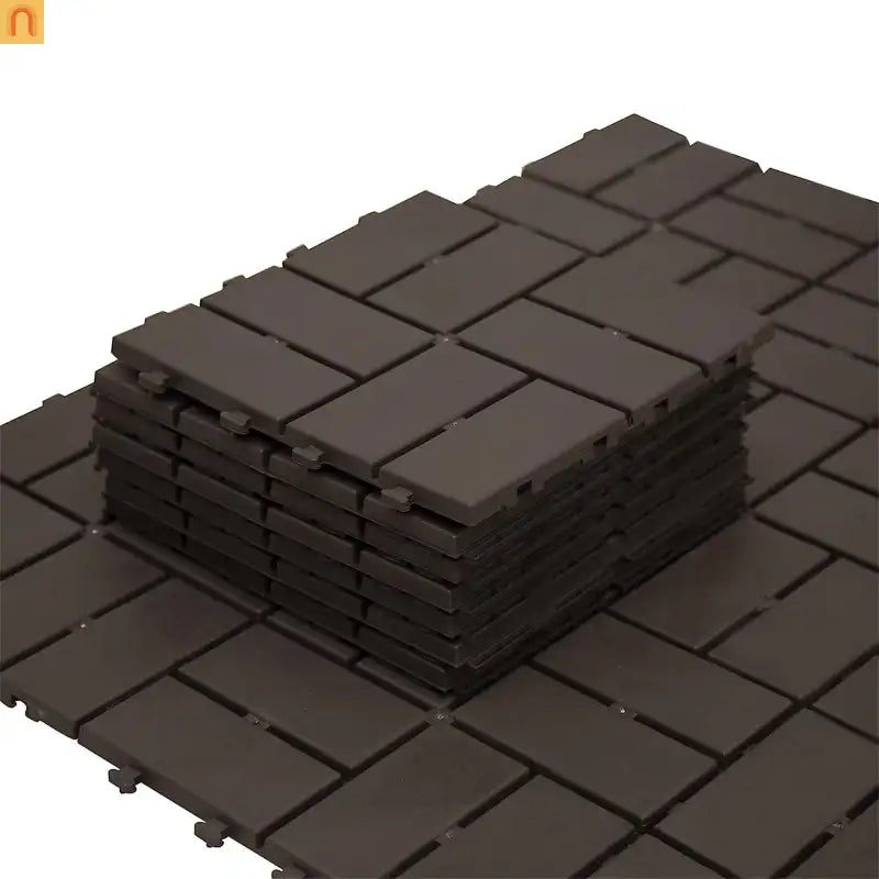 Outdoor Deck Tiles Interlocking Plastic Brown 12x12 in Pack of 9