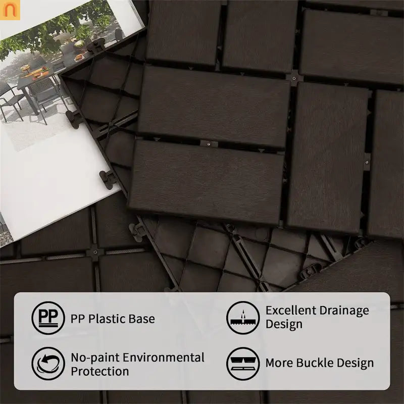 Outdoor Deck Tiles Interlocking Plastic Brown 12x12 in Pack of 9