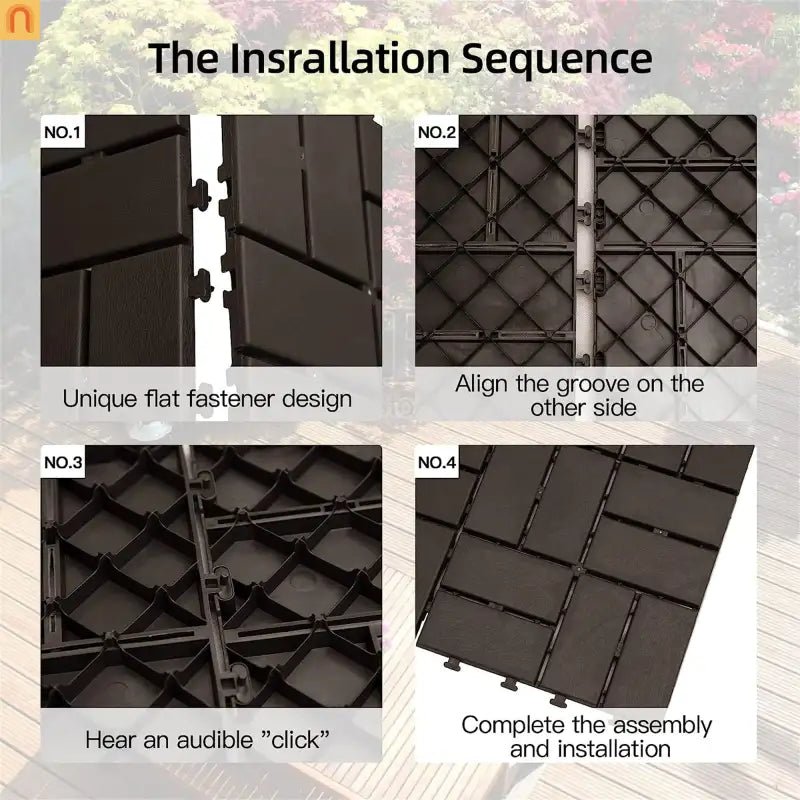 Outdoor Deck Tiles Interlocking Plastic Brown 12x12 in Pack of 9