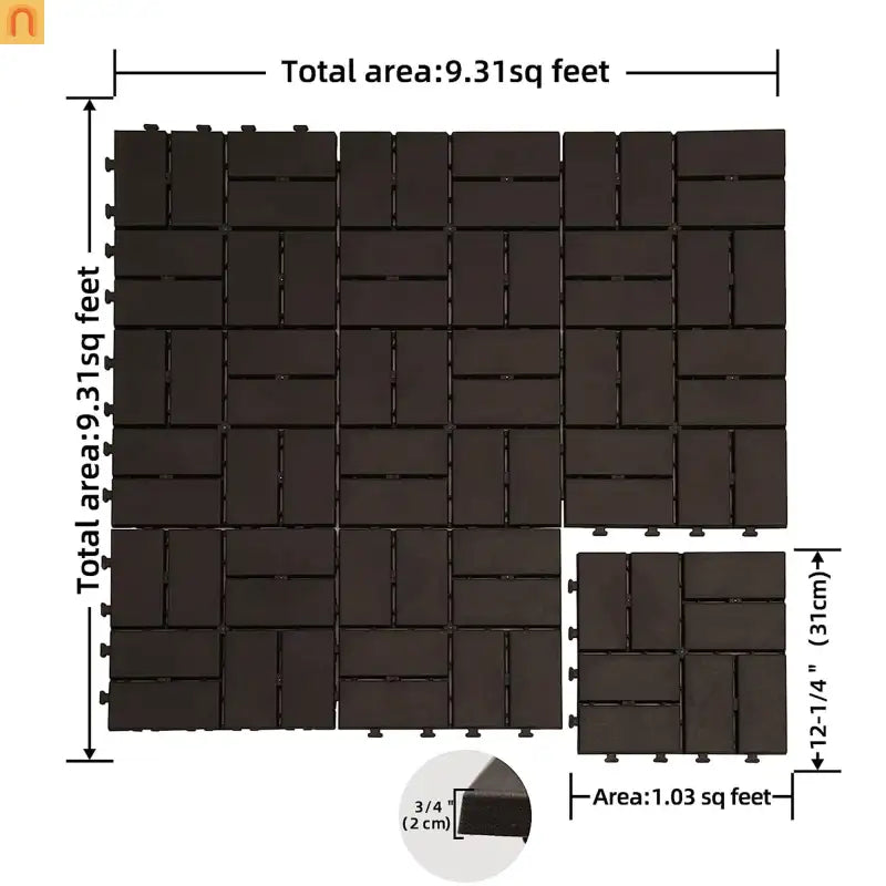 Outdoor Deck Tiles Interlocking Plastic Brown 12x12 in Pack of 9