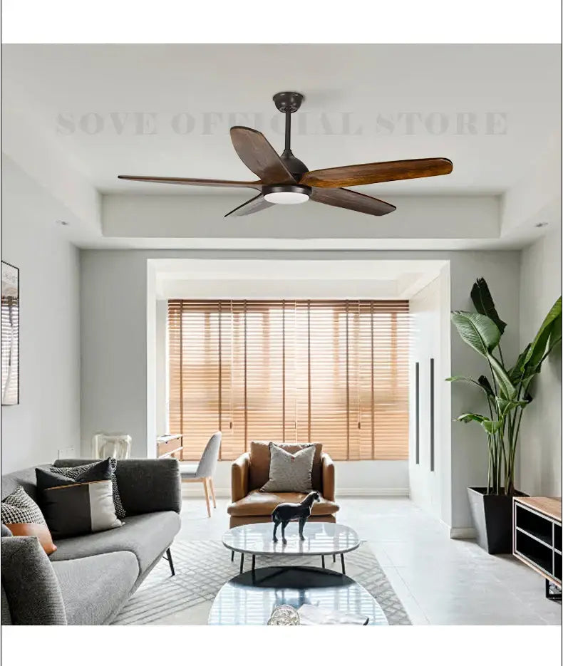 DecorBites™ 60" Solid Wood Blade Ceiling Fan Light LED Remote Control 220v