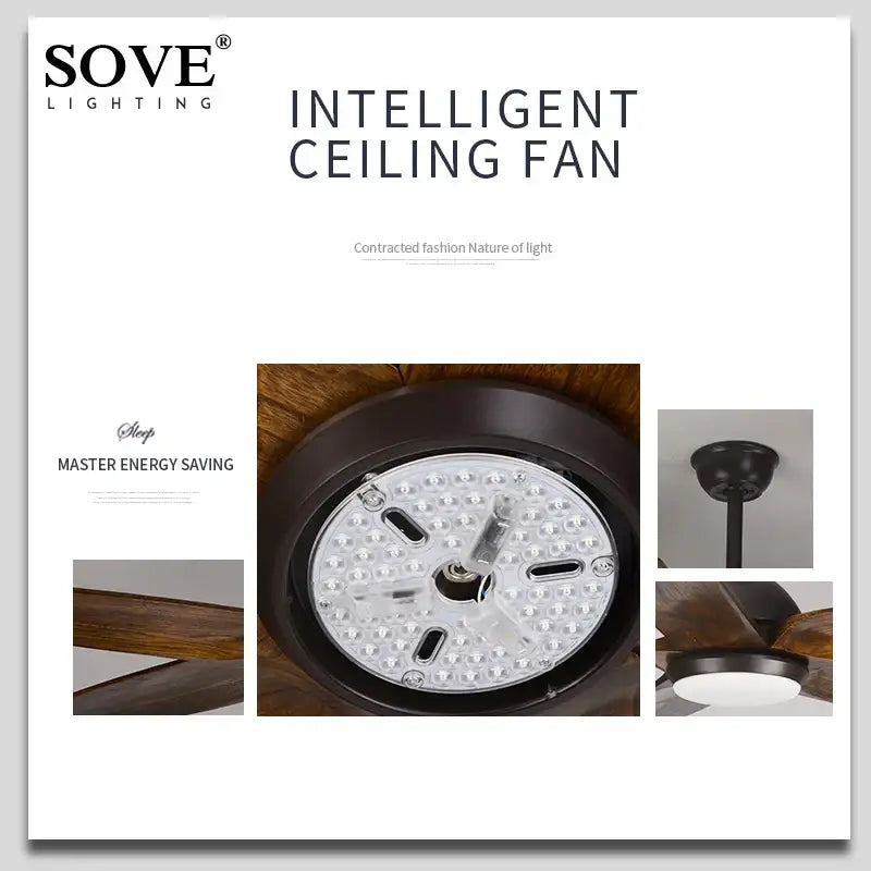 DecorBites™ 60" Solid Wood Blade Ceiling Fan Light LED Remote Control 220v