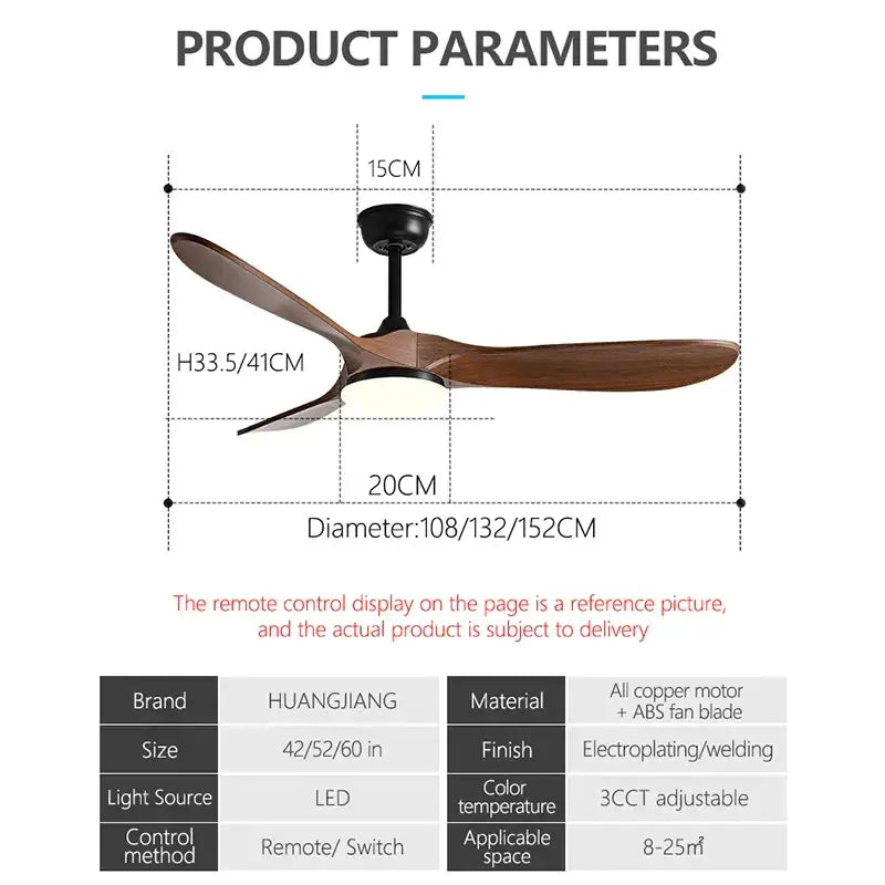 DecorBites™ 60Inch Ceiling Fan with Remote Control, LED Light - 3 Blade DC 30W Copper Motor