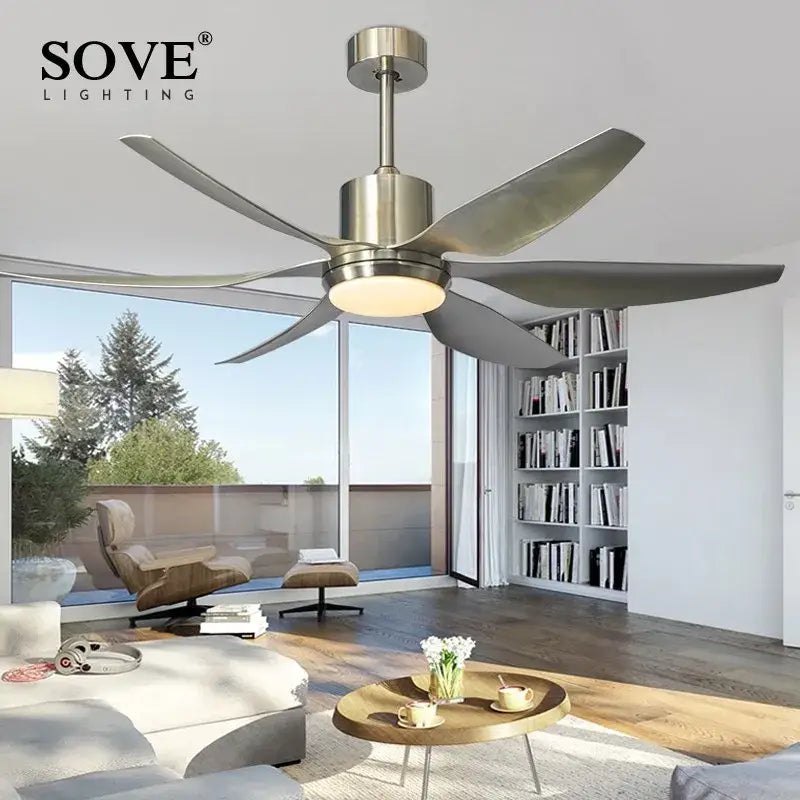 Modern black & wood led brown ceiling fan for living room