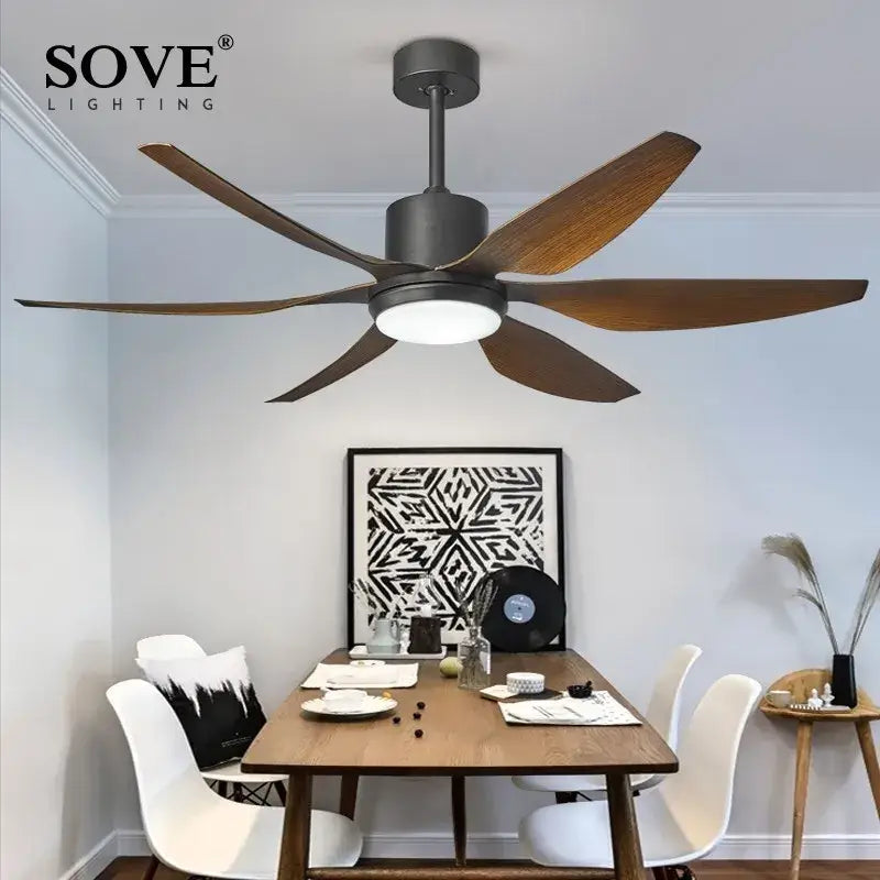 Modern black & wood led brown ceiling fan for living room